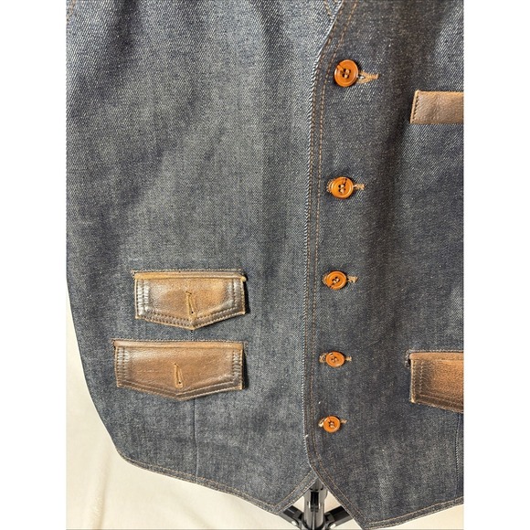 Scully Western Montana Vest Large Denim Body Leather Accents Cowboy Vintage Boho - Picture 2 of 11
